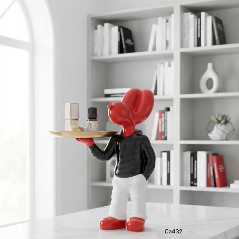 Articulo decorativo perro globo rojo bandeja dorado 14cm* 25cm* 23cm